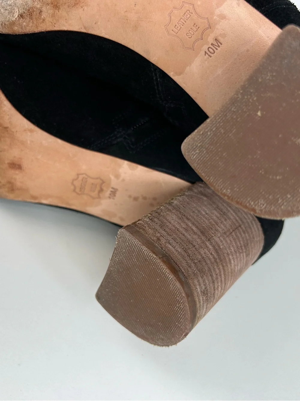 Tory Burch Brooke Black Suede Ankle Boots with Wood Block Heel Size 10